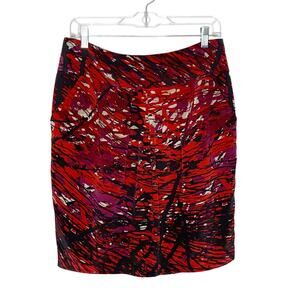 BCBGMAXAZRIA Abstract Knee Length Straight Pencil Skirt Silk Multicolor Size 8